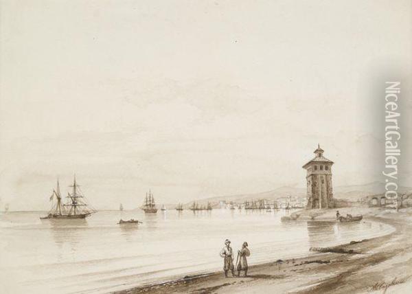 Blick In Eine Meeresbucht Mit Zahlreichen Segelschiffen (feodosia?) Oil Painting - Ivan Konstantinovich Aivazovsky