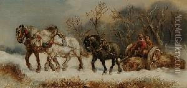 A Log Team In Winter; In Autumn Oil Painting - Harden Sidney Melville