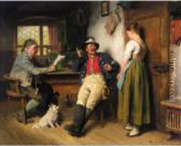 Postillon In Der Wirtsstube (the Messenger's Story) Oil Painting - Hugo Kauffmann