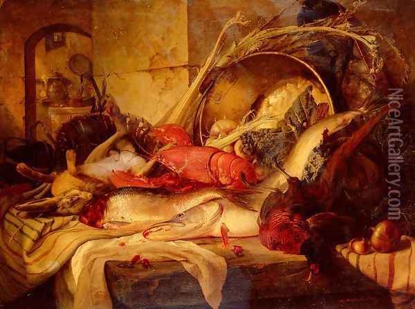 A Still Life With Lobster And Game Oil Painting - Theude Gronland
