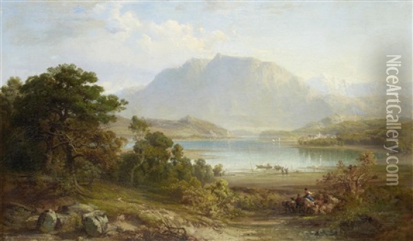 A View Of Konigsee Near Munich Oil Painting - Frederick Lee Bridell