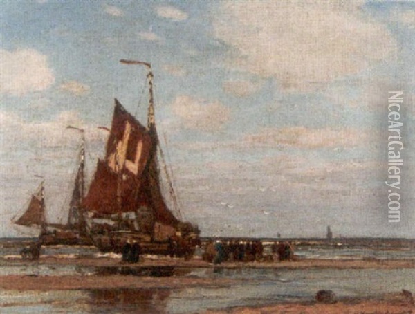 Fischmarkt Am Strand Von Katwijk Oil Painting - Wilhelm Hambuechen