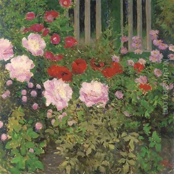 Blutende Blumen am Gartenzaun Oil Painting - Koloman Moser