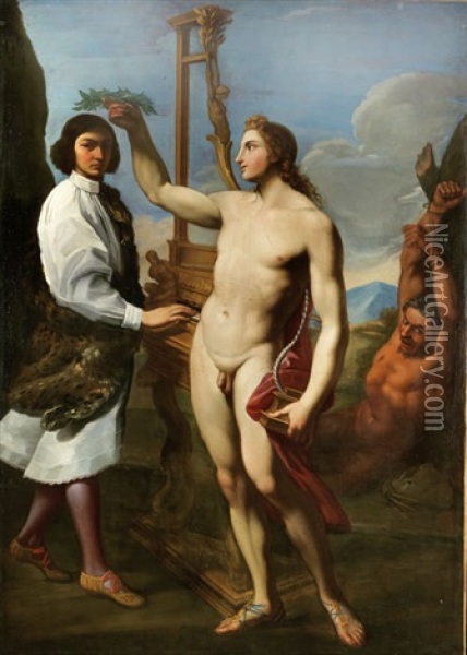 Ritratto Allegorico Del Cantante Marcantonio Pasqualini Oil Painting - Andrea Sacchi