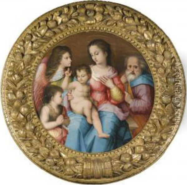 The Holy Family With The Infant Saint John The Baptist And An Angel Oil Painting - Andrea Piccinelli Il Brescianino