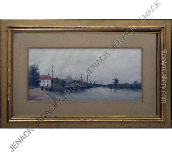 Flemish Harbor Scene Oil Painting - George Linton Herdle