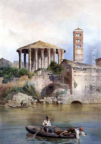 View of the Sbocco della Cloaca Massima, Rome Oil Painting - Ettore Roesler Franz