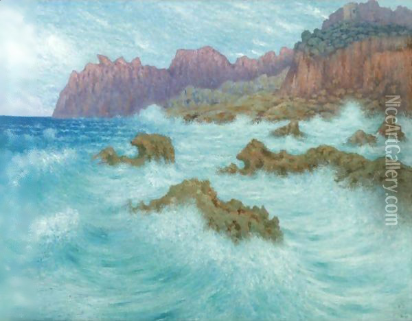 Tempete A La Cala San Vicente, Majorca Oil Painting - William Degouve de Nuncques