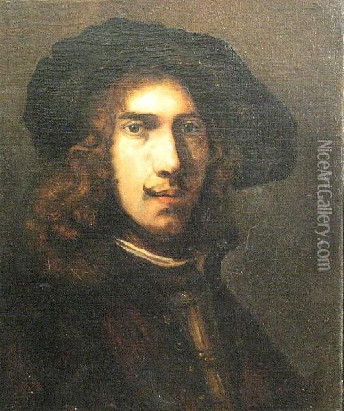 A Portrait Of A Man Wearing A Black Beret Oil Painting - Rembrandt Van Rijn