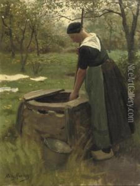 Fetching Water From The Well Oil Painting - Willy Martens