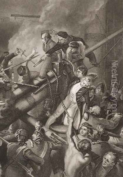 The Death of Captain Faulknor, illustration from Englands Battles by Sea and Land by Lieut. Col. Williams Oil Painting - Thomas Stothard