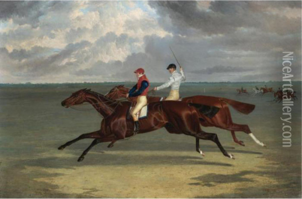 The Match Between 
Priam
 And 
Augustus
 At Newmarket Oil Painting - John Frederick Herring Snr