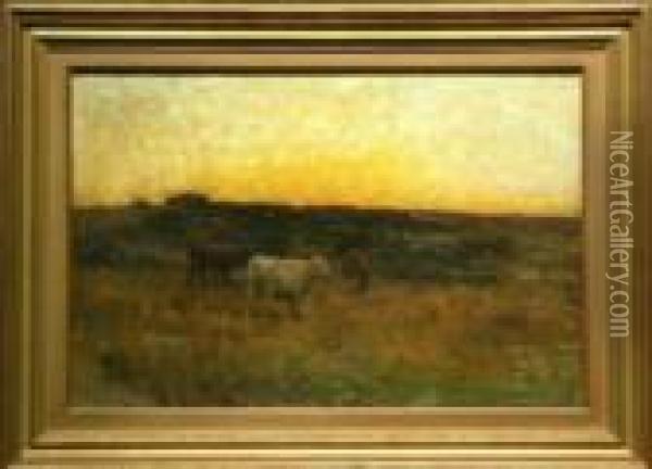 Grazing At Sunset Oil Painting - John Carleton Wiggins
