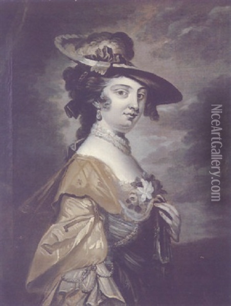 Portrait Of A Lady Wearing A Straw Hat Oil Painting - Frans Van Der Myn