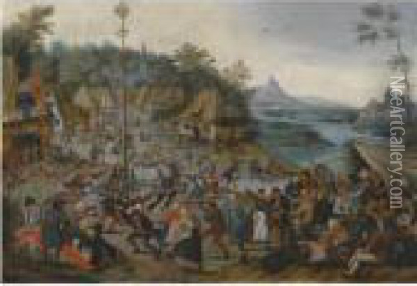 The Kermesse Of Saint George With The Dance Around Themaypole Oil Painting - Pieter The Younger Brueghel