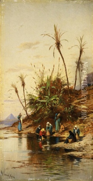 Am Nil Oil Painting - Hermann David Salomon Corrodi