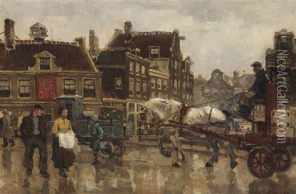 Amsterdam Street Scene Oil Painting - Frans Langeveld