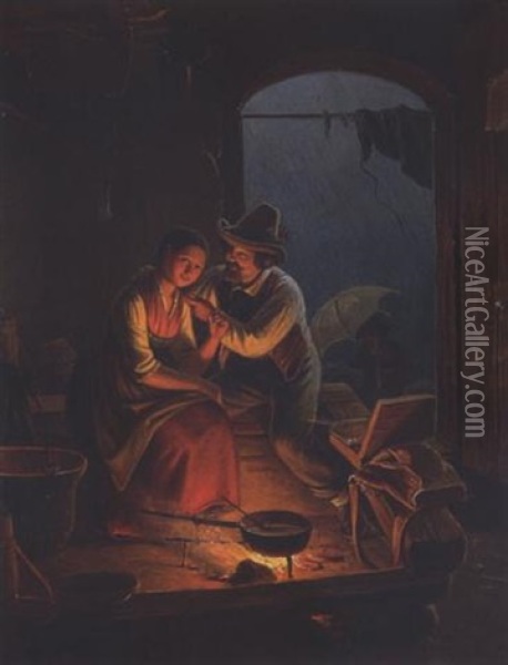 Ein Maler Bei Der Jungen Sennerin Oil Painting - Carl Friedrich Moritz Mueller