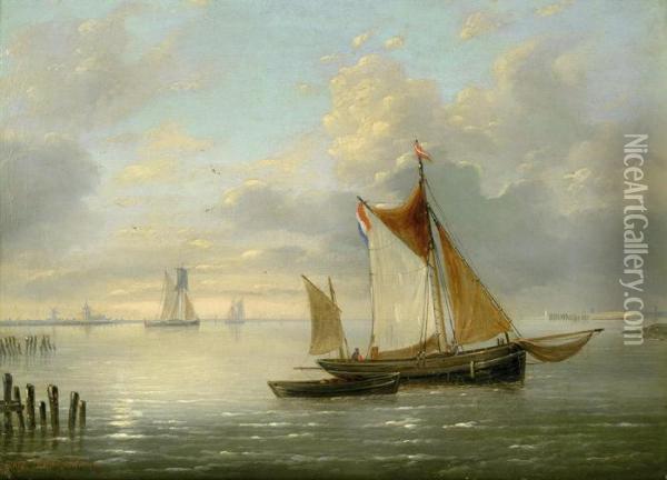 Fischerboote Vor Dem Hafen Oil Painting - Louis Verboeckhoven