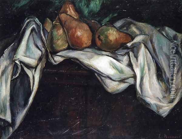 Still Life with Pears on a White Tablecloth Oil Painting - Emile Bernard