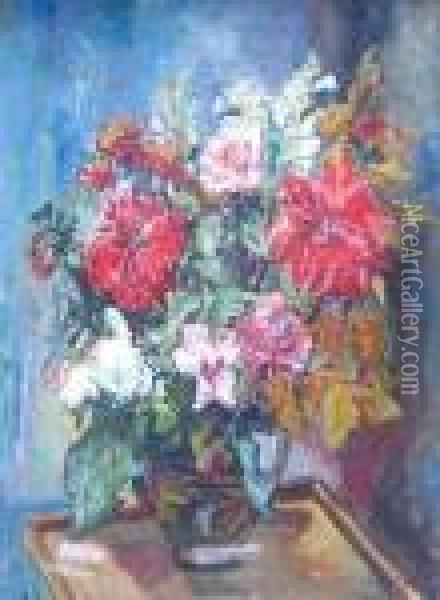 Vase De Fleurs Sur Un Entablement Oil Painting - Henri Epstein