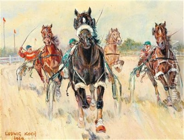 Trotting Races In The Krieau Oil Painting - Ludwig Koch