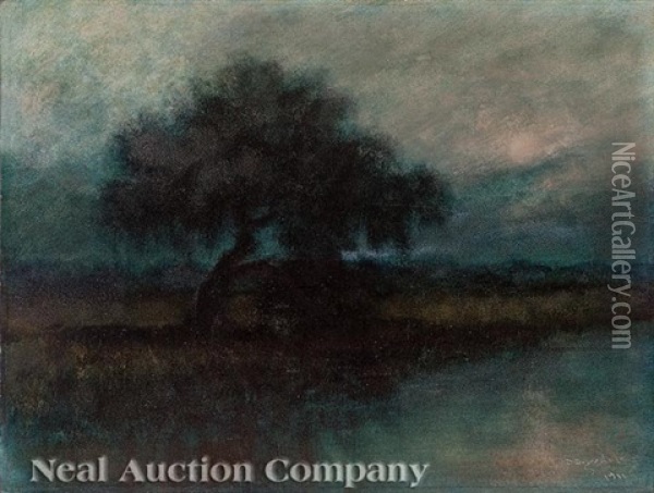 Tonalist Louisiana Bayou Landscape Oil Painting - Alexander John Drysdale