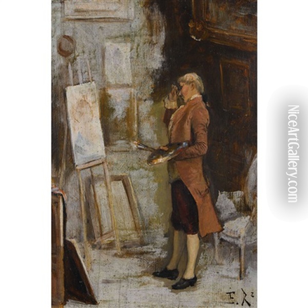 Der Maler Vor Seiner Staffelei Oil Painting - Emile Robellaz