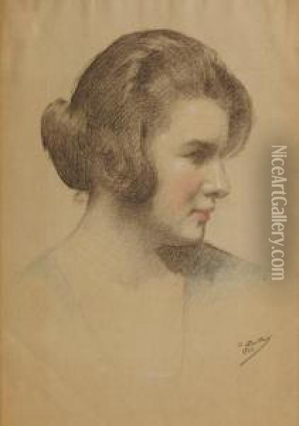 Portrait De Femme Oil Painting - Augustin Zwiller