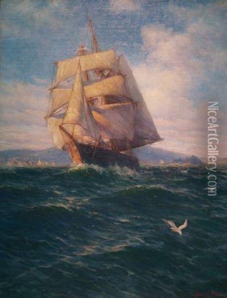 Schooner, Under Full Sail Oil Painting - James Gale Tyler