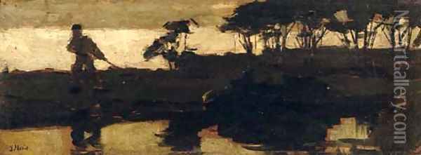 By a canal at dusk Oil Painting - Jacob Henricus Maris