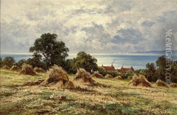 Silent Waters (+ Harvest Time On The South Coast; Pair) Oil Painting - Henry H. Parker