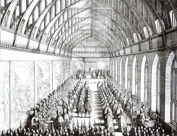 Garter Feast in St Georges Hall Windsor in the time of Charles II Oil Painting - Wenceslaus Hollar