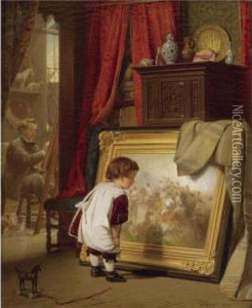 Die Kleine Kunstkennerin (the Young Connoisseur) Oil Painting - August Friedrich Siegert