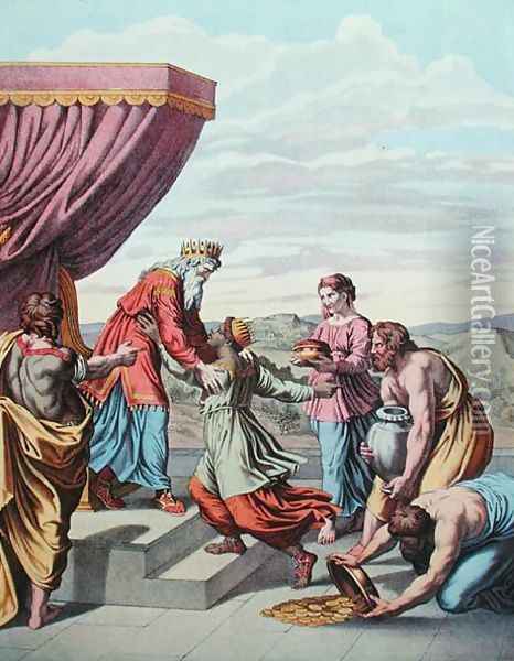 King Solomon receives the Queen of Sheba, illustration from Enseignement par les Yeux de lHistoire Sainte Oil Painting - Raphael (Raffaello Sanzio of Urbino)