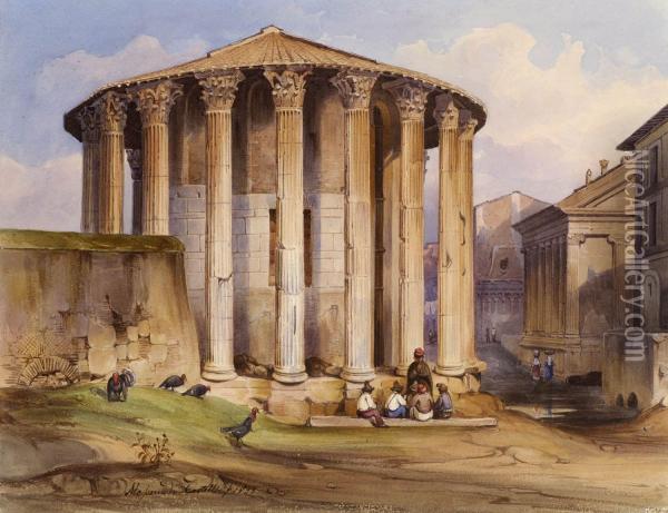 Rom - Blick Auf Den Vestatempel. Oil Painting - Alessandro Castelli