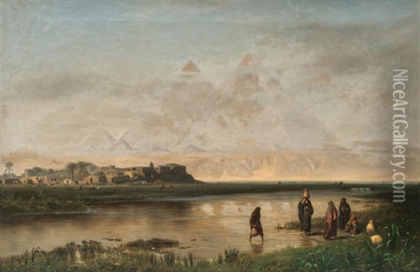 The Pyramids Of Giza, Morning Mood Oil Painting - Ernest Karl Eugen Koerner