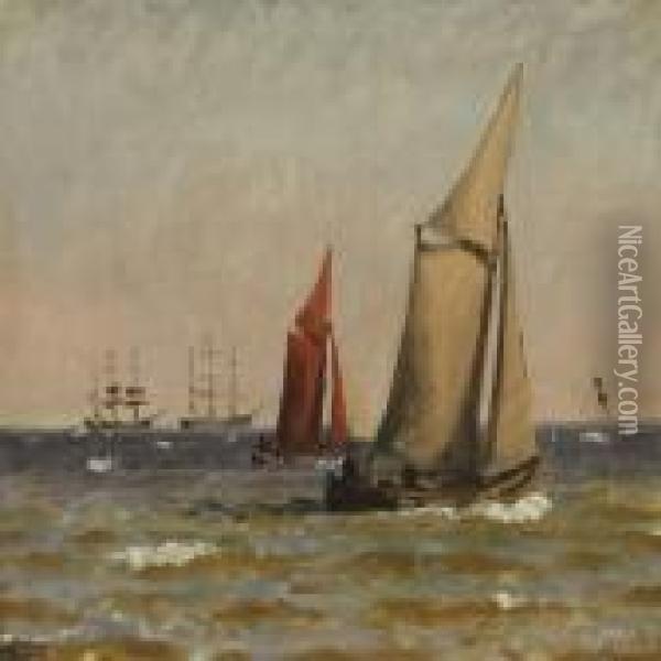 Ships At The Sea Oil Painting - Christian Vigilius Blache