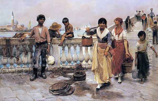 Water Carriers, Venice I Oil Painting - Frank Duveneck