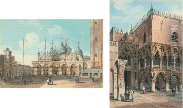 The Doge's Palace; And Basilica San Marco, Venice Oil Painting - Carlo Grubacs