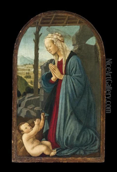Madonna In Adorazione Del Bambino Oil Painting - Francesco Botticini
