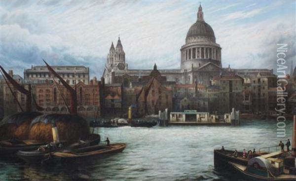 St Pauls From The Thames Oil Painting - J. Gough