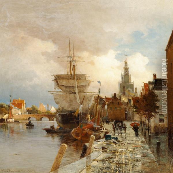 A Harbour Scene From Delft In Holland Oil Painting - Viggo Fauerholdt
