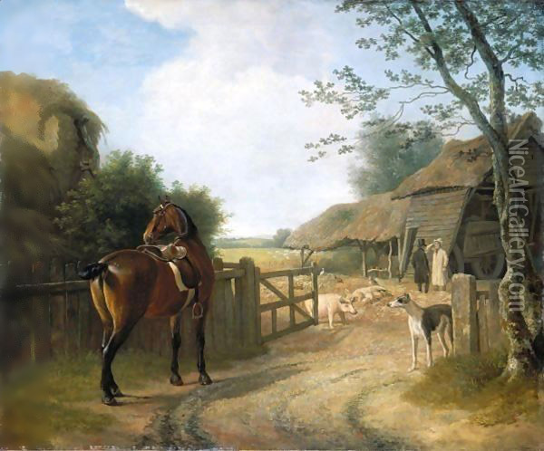 Daniel Beale At His Farm At Edmonton With His Favourite Horse Oil Painting - Jacques Laurent Agasse