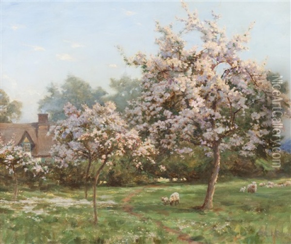 Sheep In An Orchard Oil Painting - Robert Payton Reid