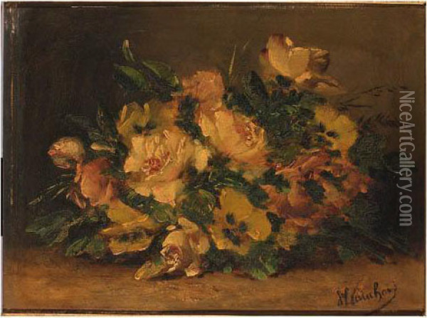 Violets And Roses Oil Painting - Eugene Henri Cauchois