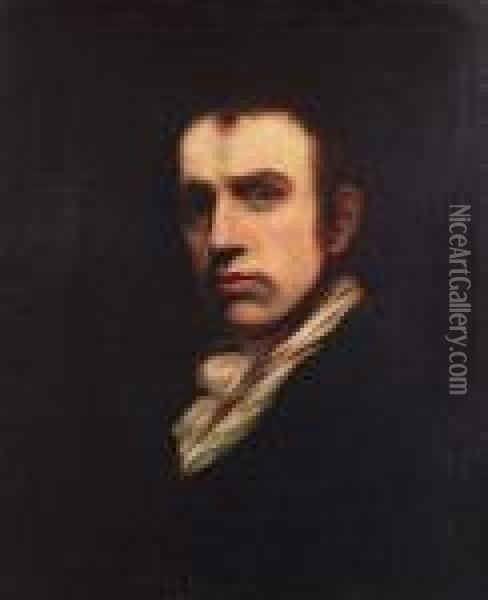Portrait Of John Opie, Bust-length, In A Black Coat And White Cravat Oil Painting - John Rathbone