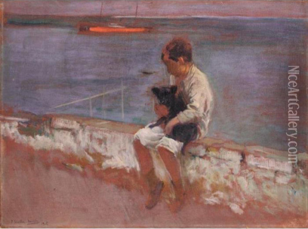 Joaquin Con Su Perro (joaquin With His Dog) Oil Painting - Joaquin Sorolla Y Bastida
