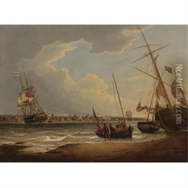 The Ship "liverpool" In The Mersey, Seen From The Wallasey Foreshore Oil Painting - Robert Salmon