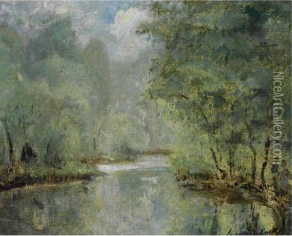 Figures On The Banks Of The River Epte Near Gasny Oil Painting - Cesar De Cock